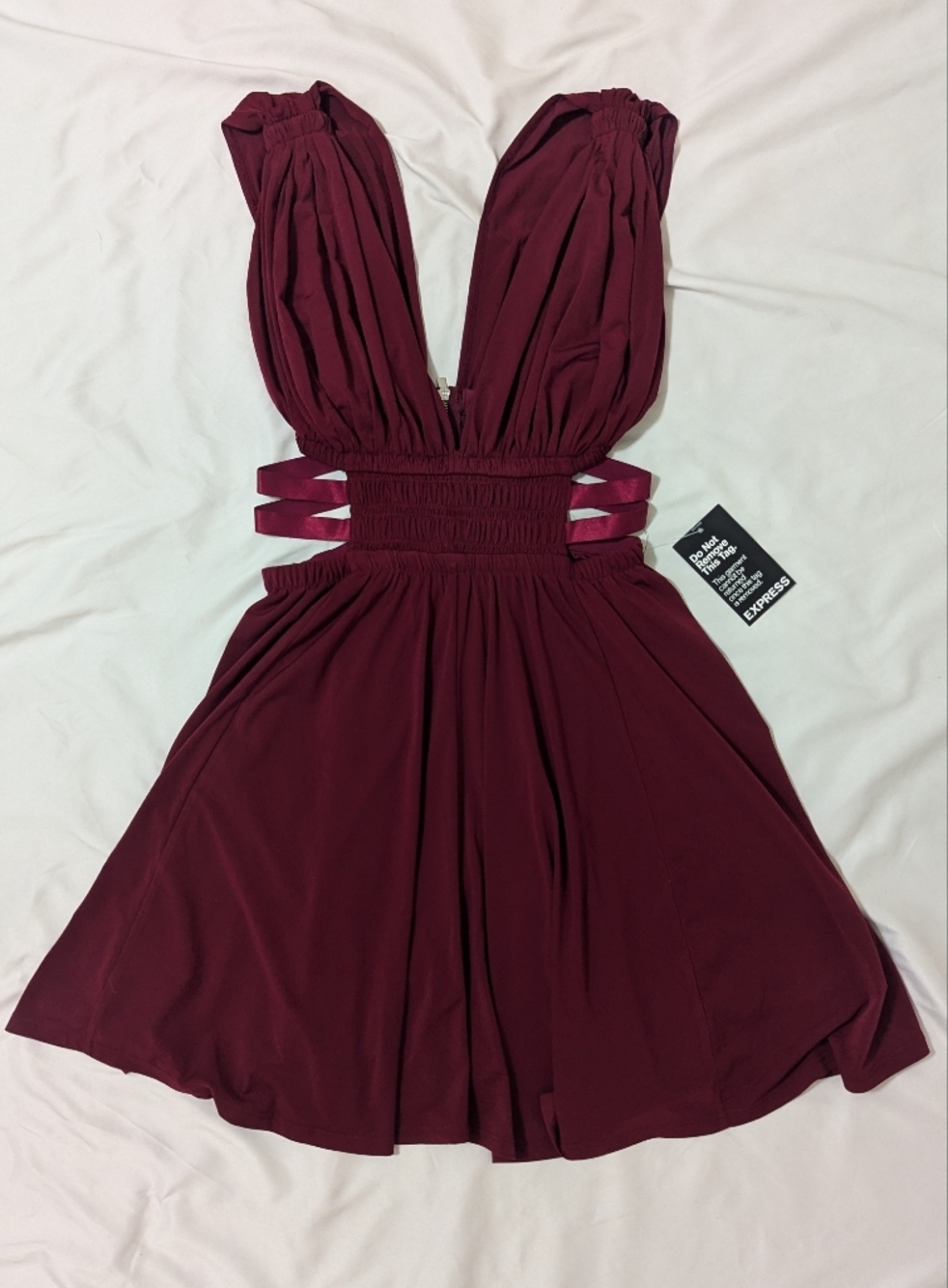 NWT Express Sleeveless Cutout Mini Dress, Color Wine Size S/P - Picture 3 of 15